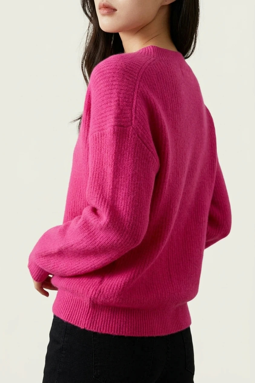 Soft V-Neck Knit Sweater with Ribbed Trim — variant_front