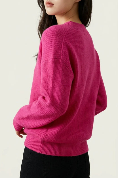 Soft V-Neck Knit Sweater with Ribbed Trim — variant_front