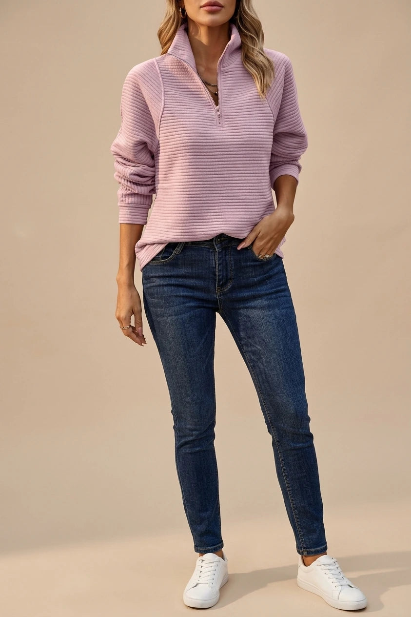 Women's Ribbed Half-Zip Fleece Jumper Relaxed Fit — variant_front