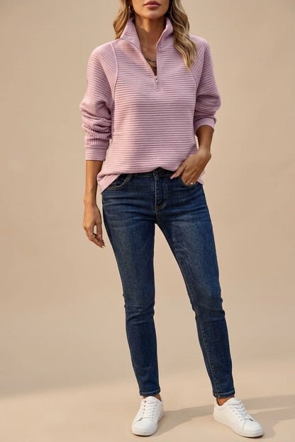 Women's Ribbed Half-Zip Fleece Jumper Relaxed Fit — variant_front