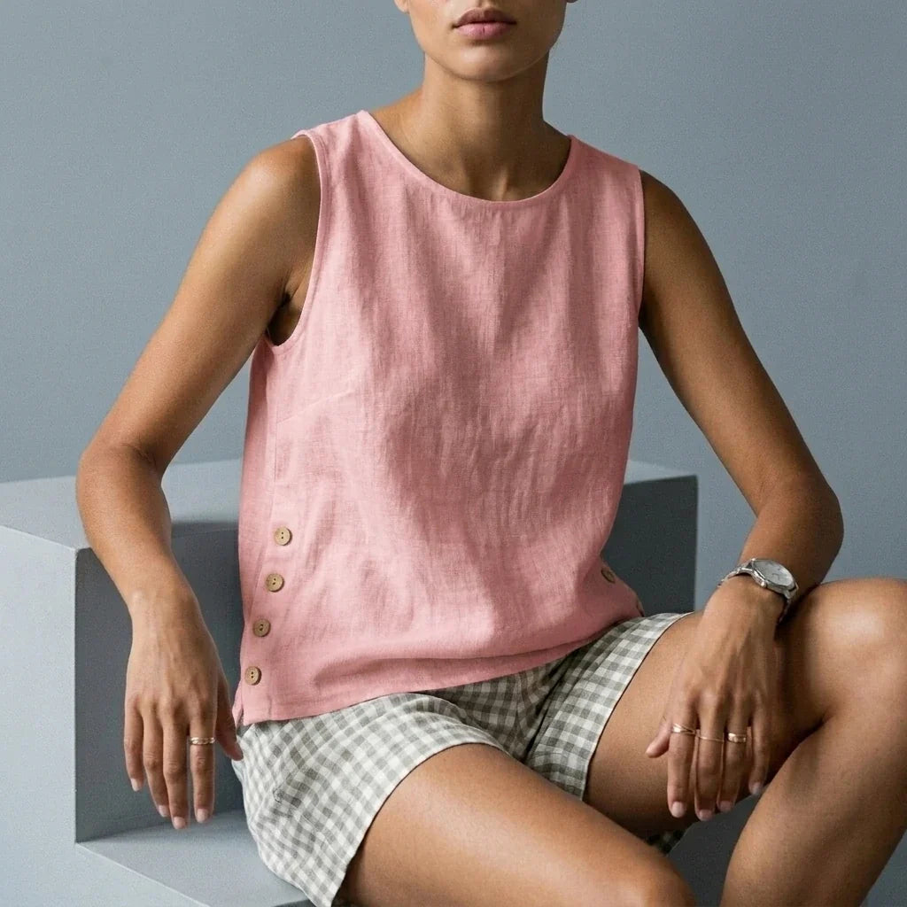 Casual Linen Tank Top with Button Side Detail — variant_front