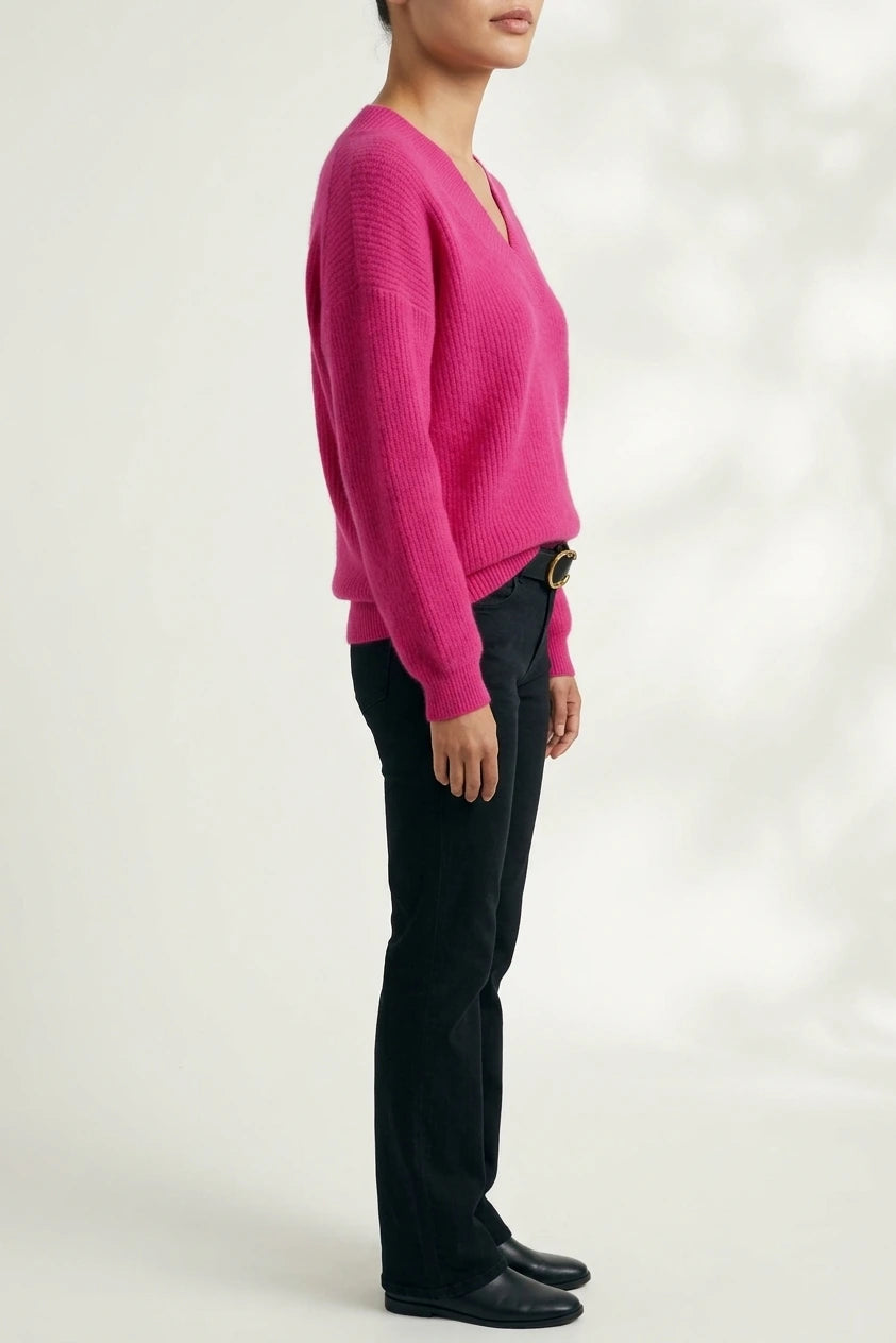 Soft V-Neck Knit Sweater with Ribbed Trim — variant_front