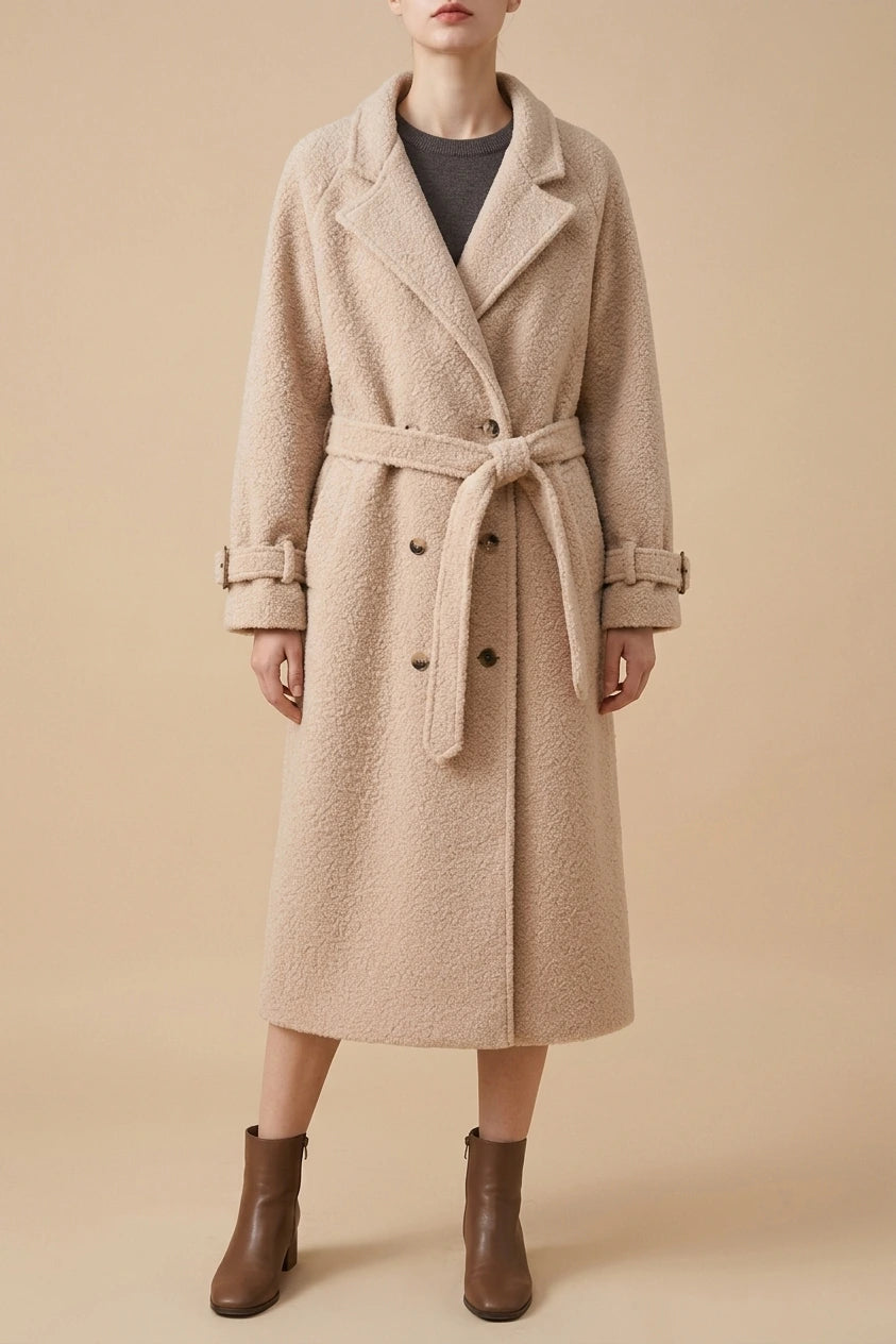 Women's Belted Teddy Coat with Notched Collar — variant_front