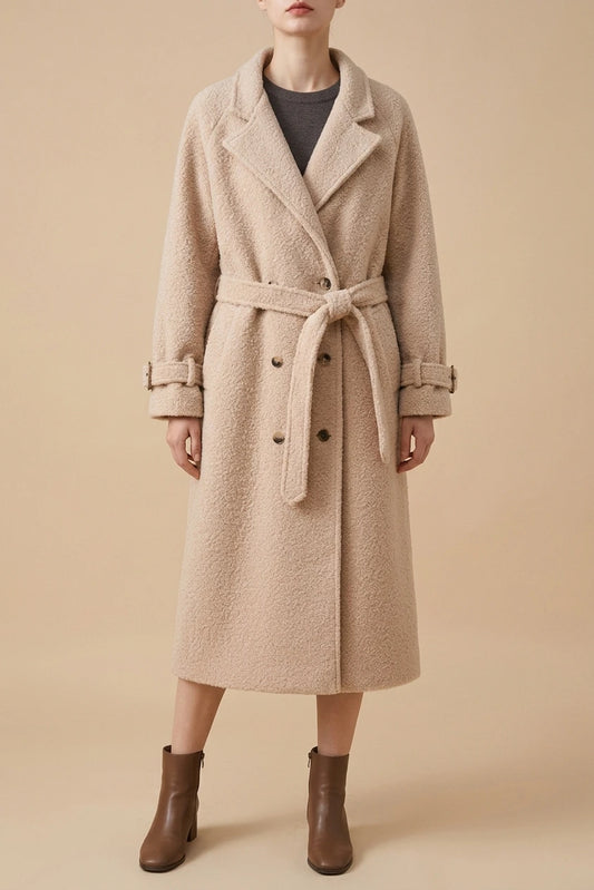 Women's Belted Teddy Coat with Notched Collar — variant_front