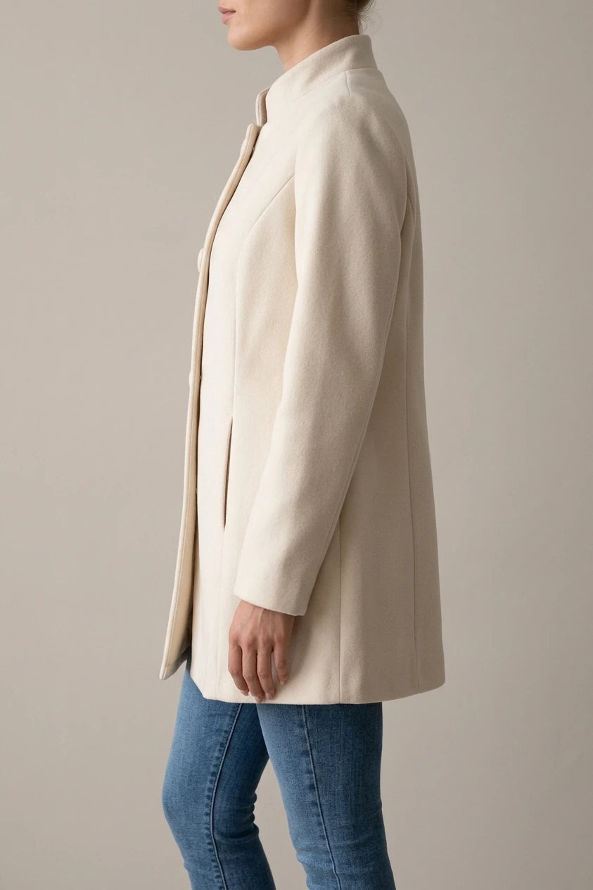 Women's Stand-Collar Tailored Coat with Button Front — variant_front