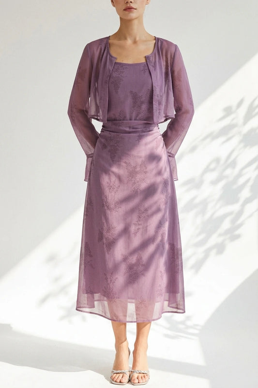 Purple Floral Ruched Slip Midi Dress — variant_front