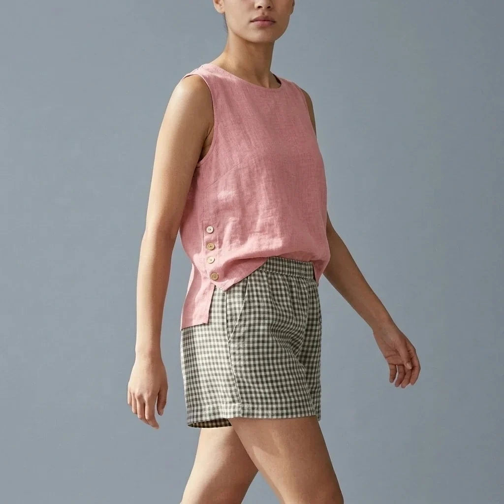 Casual Linen Tank Top with Button Side Detail — variant_front
