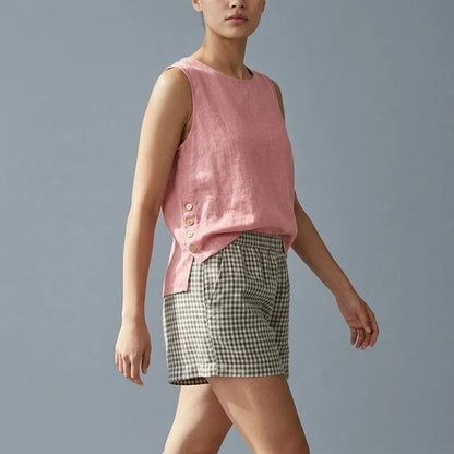 Casual Linen Tank Top with Button Side Detail — variant_front