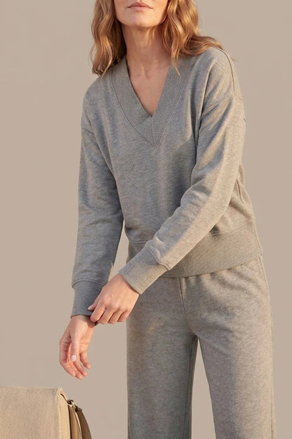 Relaxed Fit V Neck Sweat Top and Allia Wide Leg Lounge Set