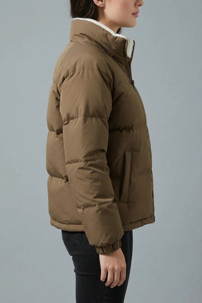 Women's Hooded Puffer Jacket with Fleece Lining — variant_front