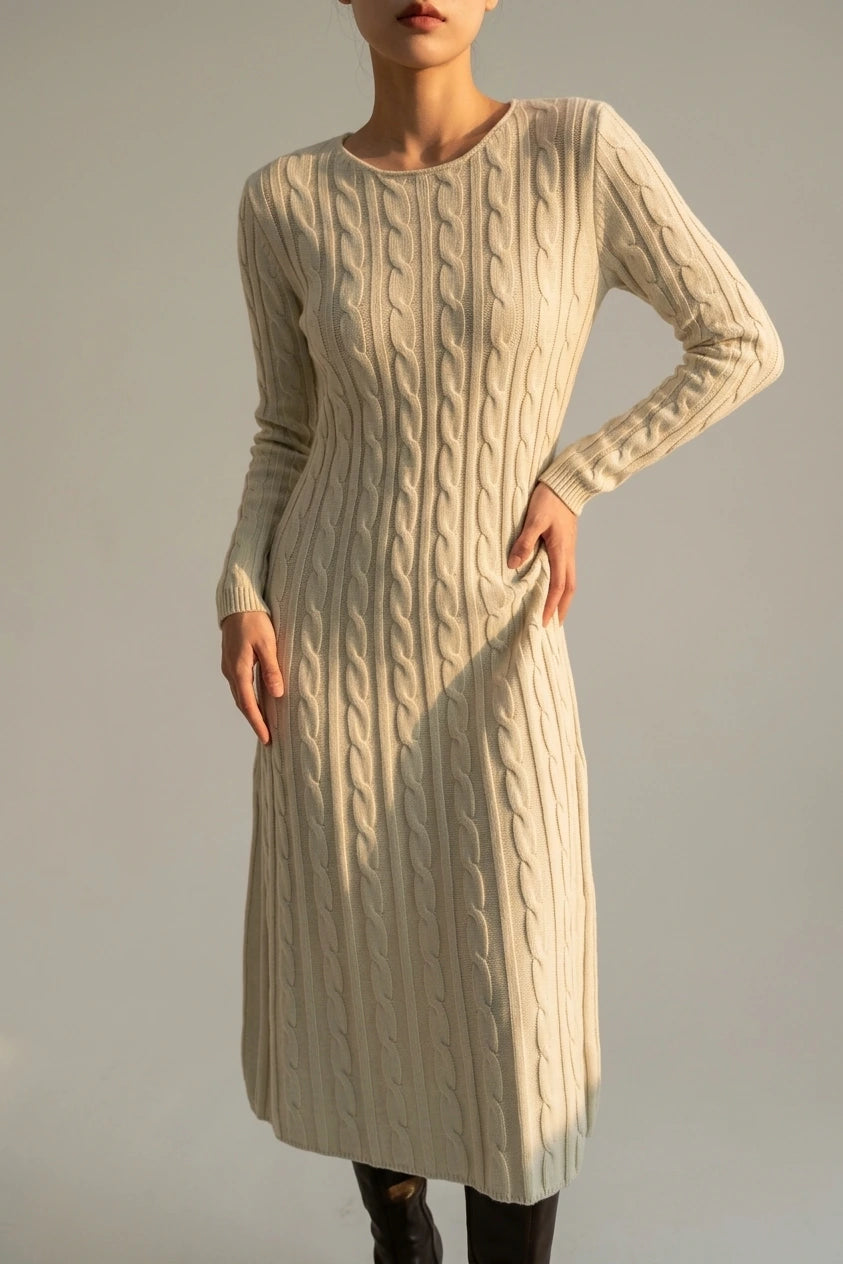 Women's Cable Knit Maxi Dress with Long Sleeves — variant_front
