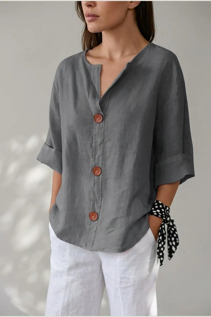 Polyester Relaxed Fit Blouse Button Front Tunic — variant_front