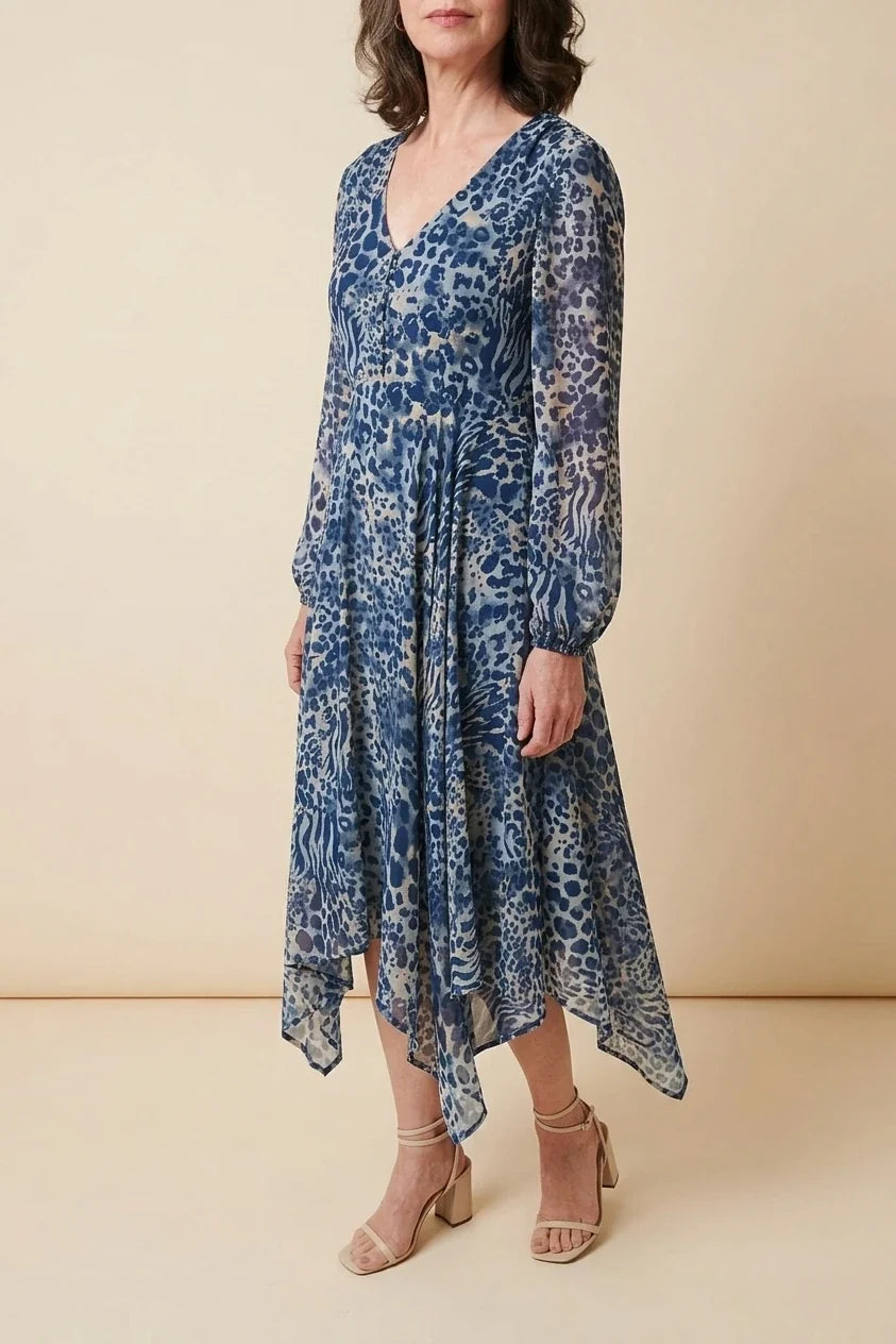 Animal Print Sheer Hanky Hem Midi Dress — variant_front