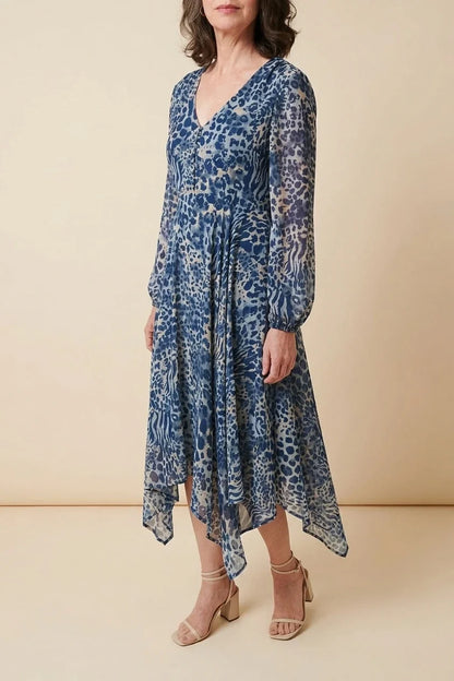 Animal Print Sheer Hanky Hem Midi Dress — variant_front