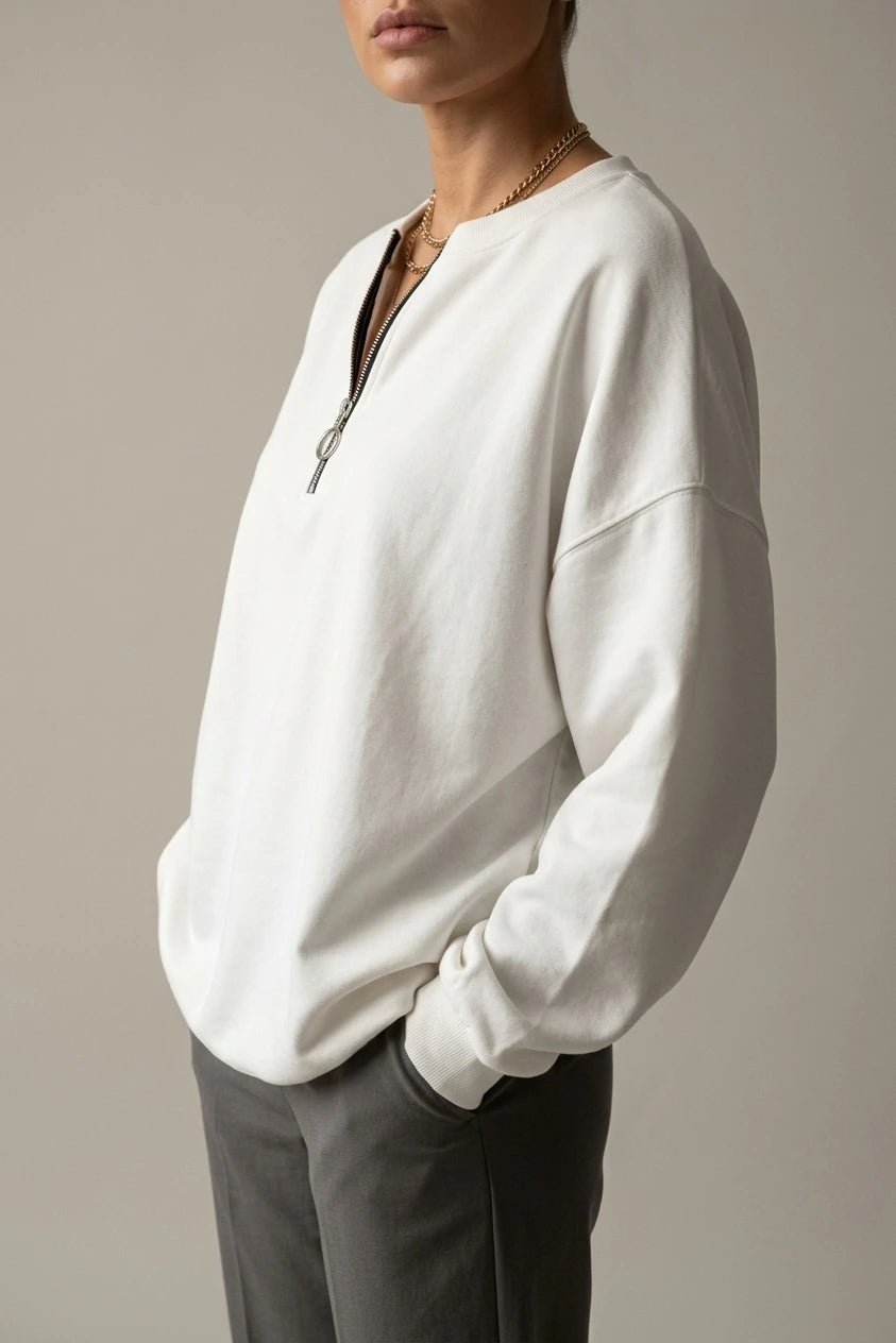 Oversized Half Zip Sweatshirt with Ring Pull Detail — variant_front