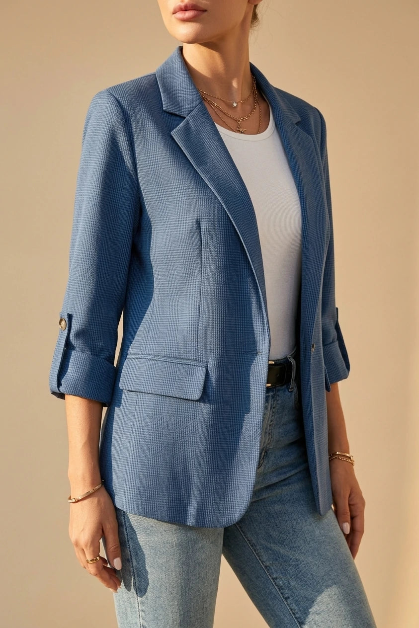 Fitted Open Front Blazer with Roll-Up Sleeves — variant_front