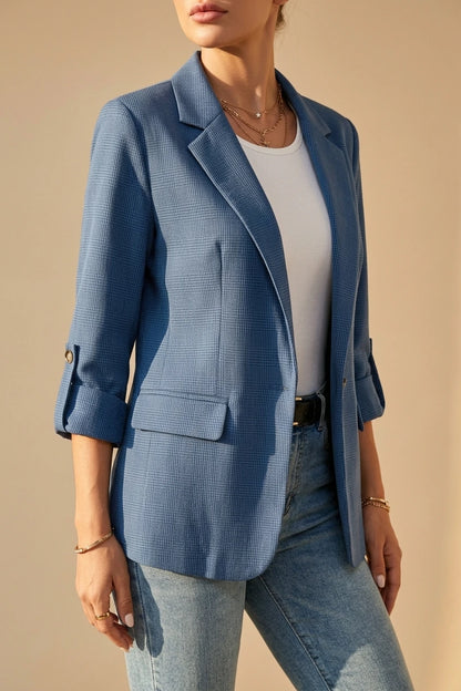 Fitted Open Front Blazer with Roll-Up Sleeves — variant_front