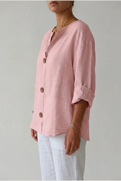 Polyester Relaxed Fit Blouse Button Front Tunic — variant_front