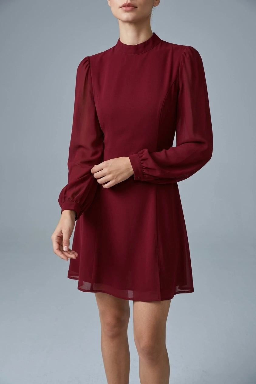 Red Mock Neck See-Through Mini Dress — variant_front