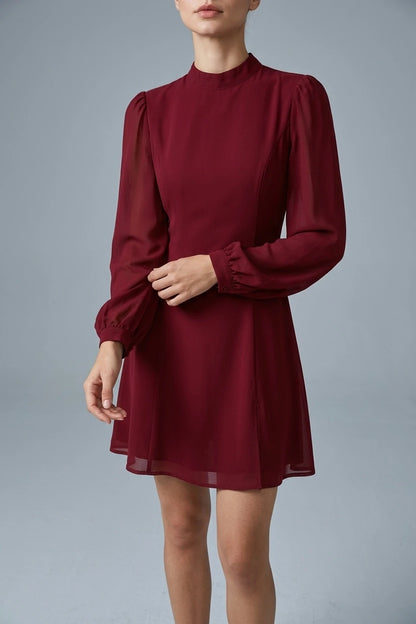 Red Mock Neck See-Through Mini Dress — variant_front