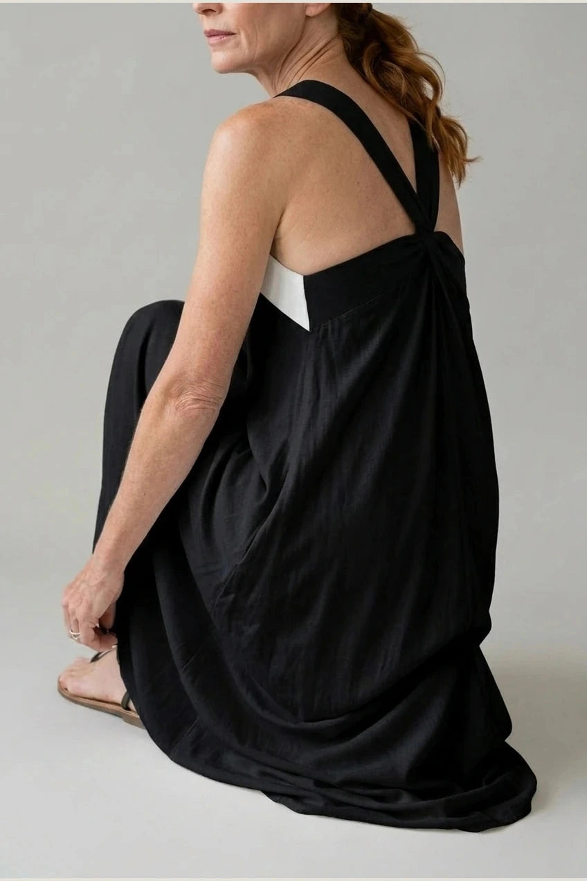 Crisscross Halter Neck Contrast Strap Sleeveless Maxi Dresses