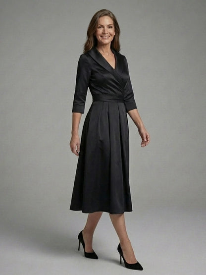 Genevieve | Three-Quarter Sleeve Wrap Bodice Midi Dress