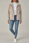 Cosy Teddy Fleece Jacket with Wide Collar and Ribbed Texture