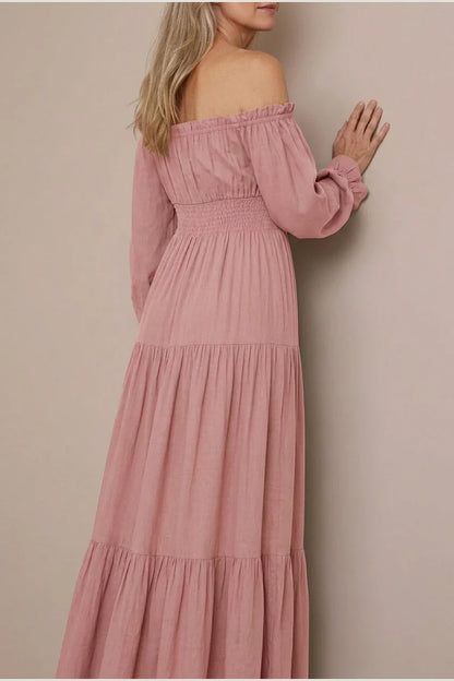 Aveline | Off Shoulder Long Sleeve Smocked Maxi Dress — variant_front