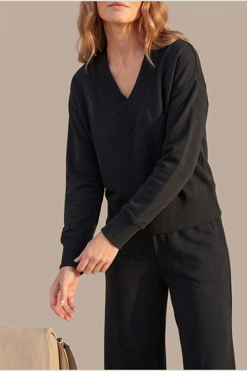 Relaxed Fit V Neck Sweat Top and Allia Wide Leg Lounge Set