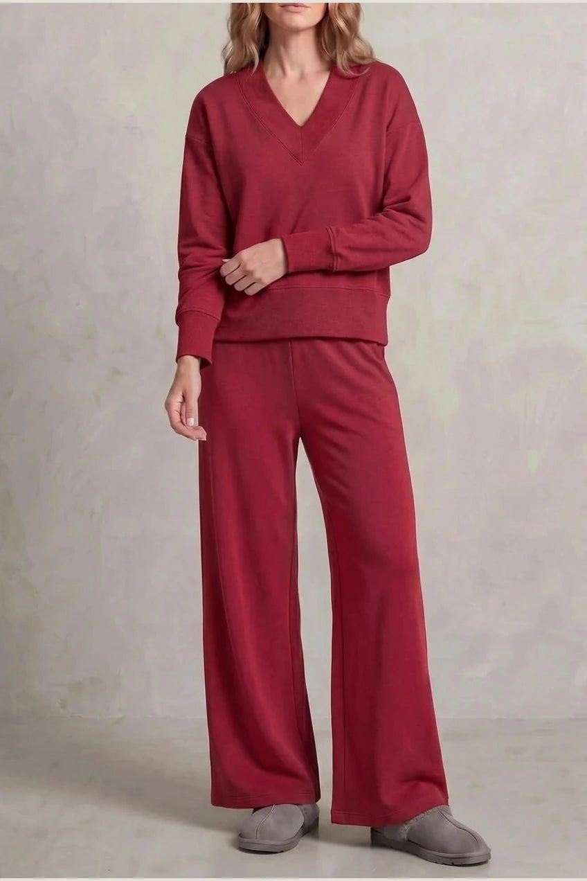 Relaxed Fit V Neck Sweat Top and Allia Wide Leg Lounge Set