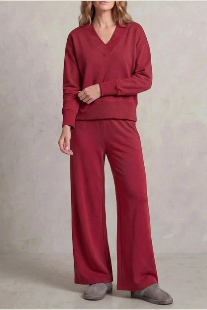 Relaxed Fit V Neck Sweat Top and Allia Wide Leg Lounge Set