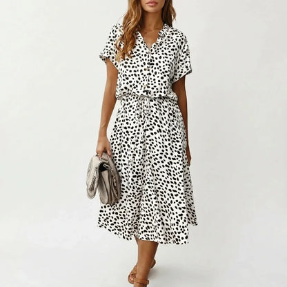 Women's Midi Dress with Button Front and Drawstring Waist — variant_front