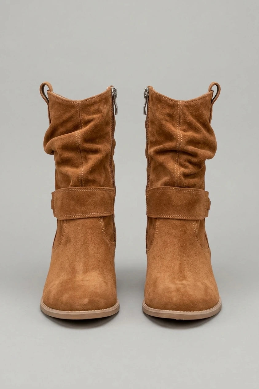 Suede Ankle Boots with Slouch Detail and Block Heel — variant_front