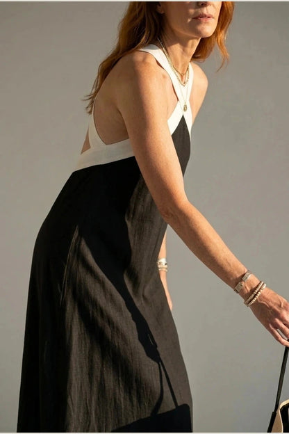 Crisscross Halter Neck Contrast Strap Sleeveless Maxi Dresses