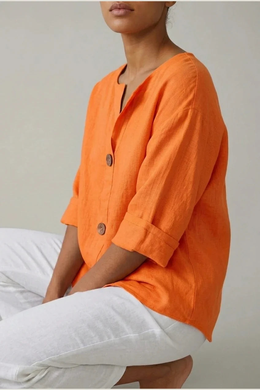 Polyester Relaxed Fit Blouse Button Front Tunic — variant_front