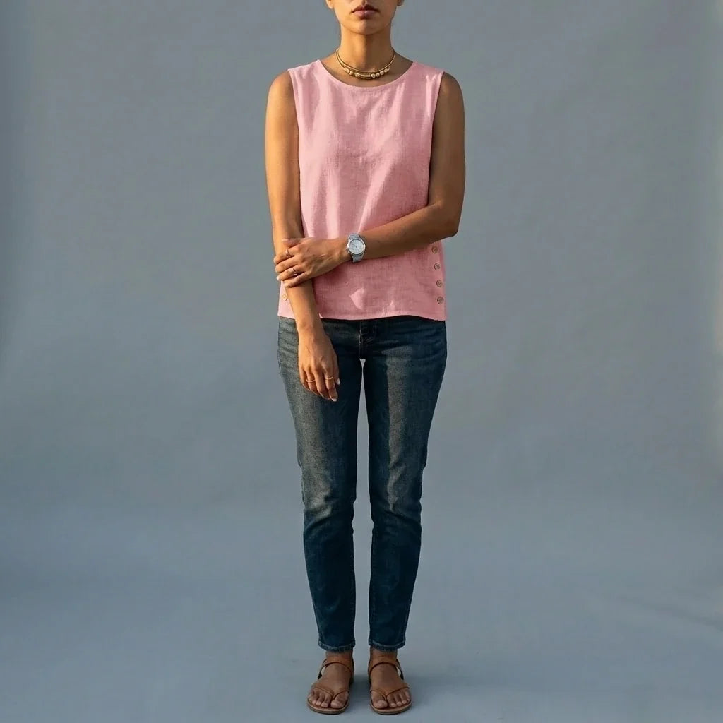 Casual Linen Tank Top with Button Side Detail — variant_front
