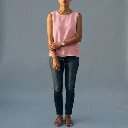 Casual Linen Tank Top with Button Side Detail — variant_front
