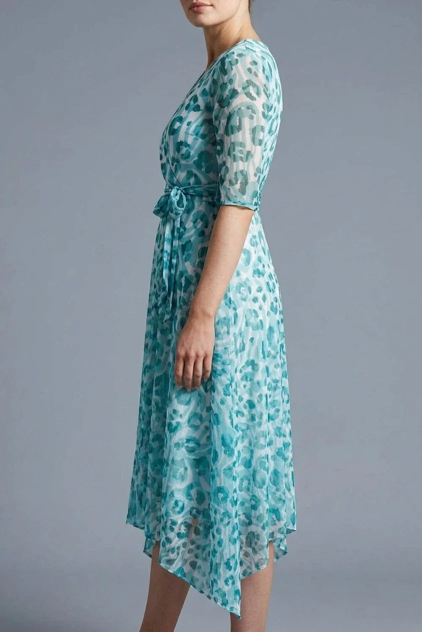 Animal Print Sheer Tie Waist Midi Dress — variant_front