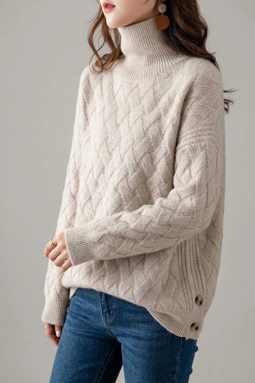 Cozy Oversized Turtleneck Sweater Cable Knit Chunky Jumper Relaxed Long Sleeve