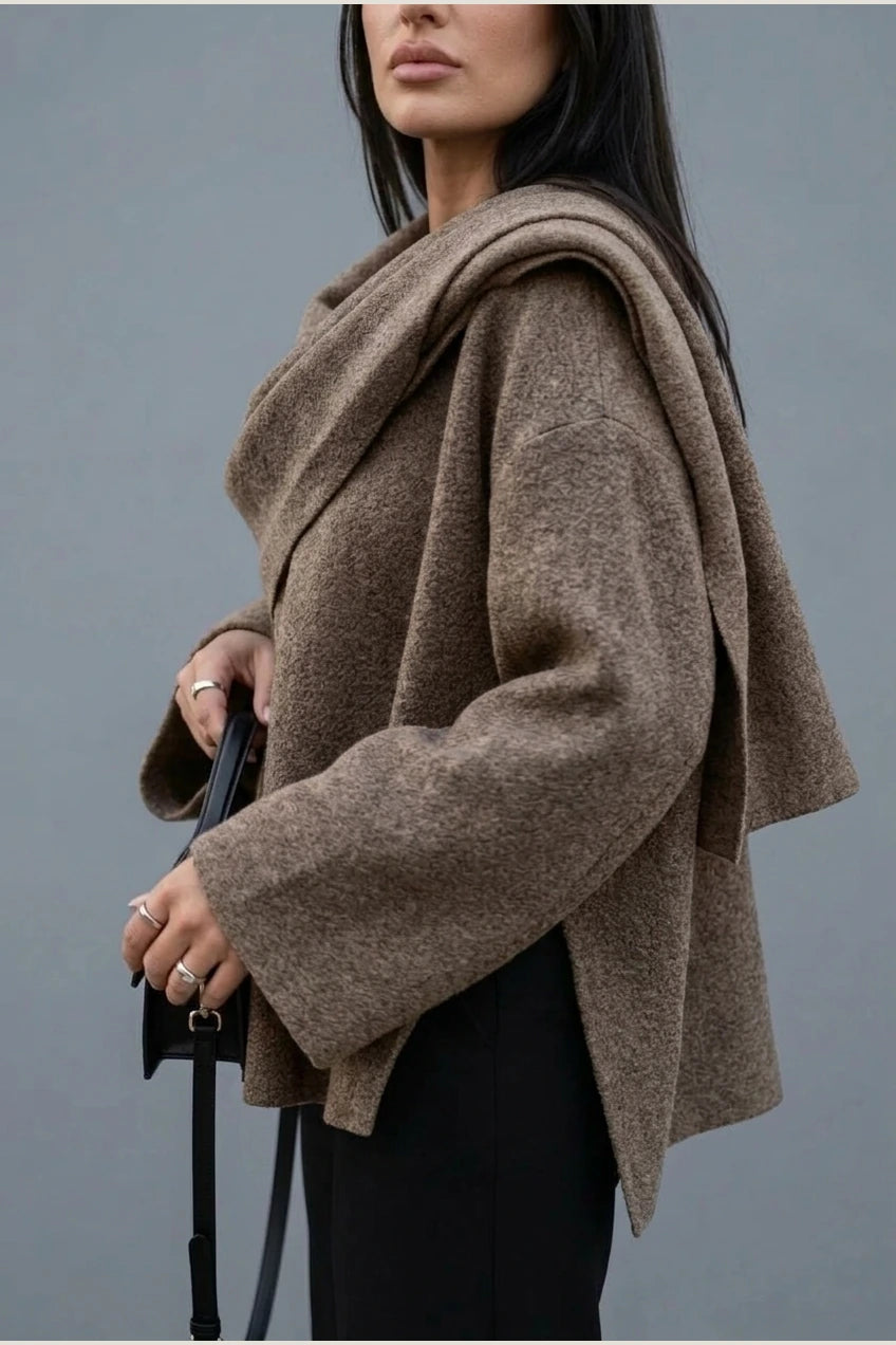 Women's Oversized Cape Coat with Textured Finish — variant_front