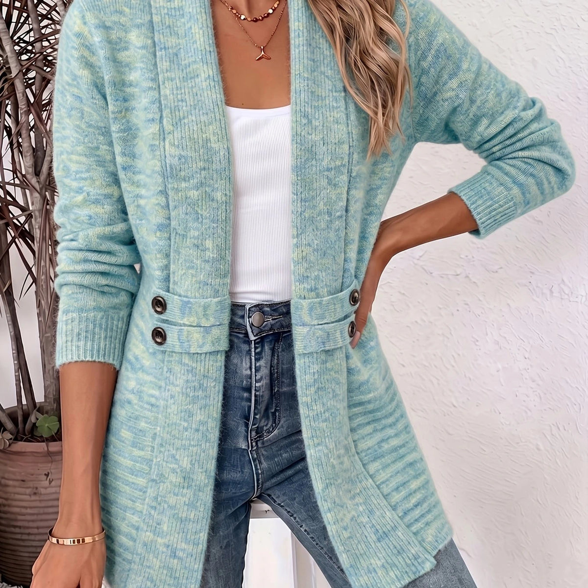 Beautiful Women's Spring/autumn Casual Double-breasted Decorative Belt Cardigan, Shawl and Cinched-waist Design, Versatile Mid-length Open-front Sweater in a Relaxed Style, Elegant and Fashionable Loose Outerwear, Perfect for Daily Commutes or Casual