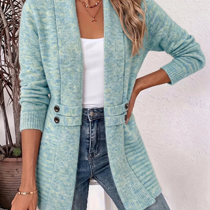 Beautiful Women's Spring/autumn Casual Double-breasted Decorative Belt Cardigan, Shawl and Cinched-waist Design, Versatile Mid-length Open-front Sweater in a Relaxed Style, Elegant and Fashionable Loose Outerwear, Perfect for Daily Commutes or Casual