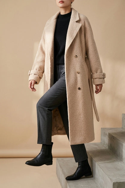 Women's Belted Teddy Coat with Notched Collar — variant_front