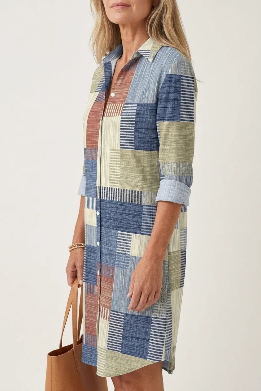 Aurelia | Patchwork Button Front Shirt Dress — variant_front
