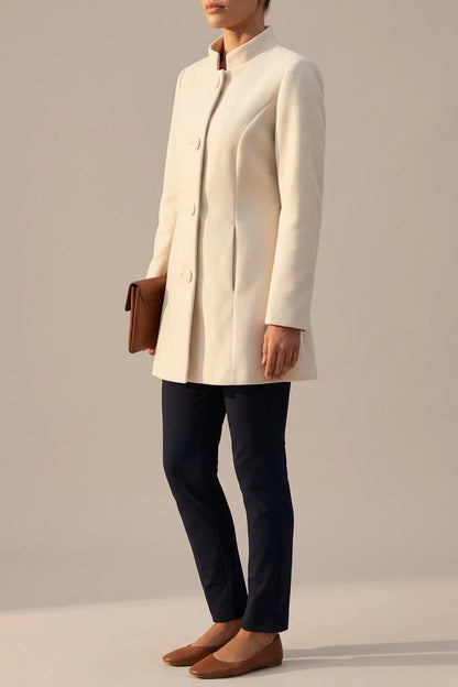 Women's Stand-Collar Tailored Coat with Button Front — variant_front