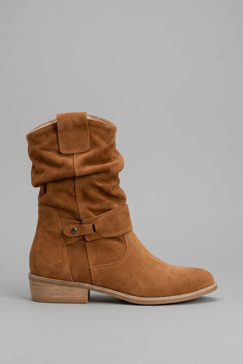 Suede Ankle Boots with Slouch Detail and Block Heel — variant_front