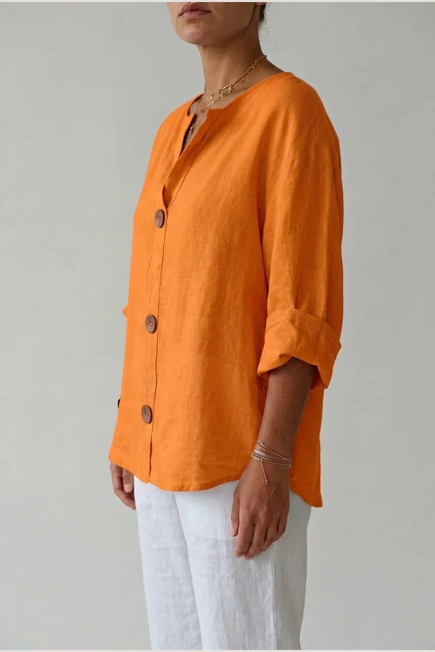 Polyester Relaxed Fit Blouse Button Front Tunic — variant_front