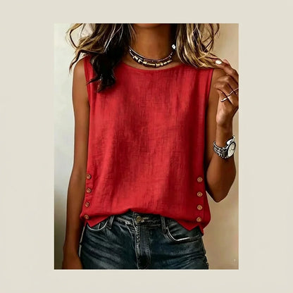 Casual Linen Tank Top with Button Side Detail — variant_front