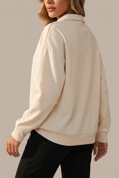 Relaxed Half Zip Sweatshirt with Collar Neckline — variant_front