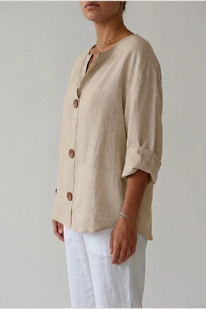 Polyester Relaxed Fit Blouse Button Front Tunic — variant_front